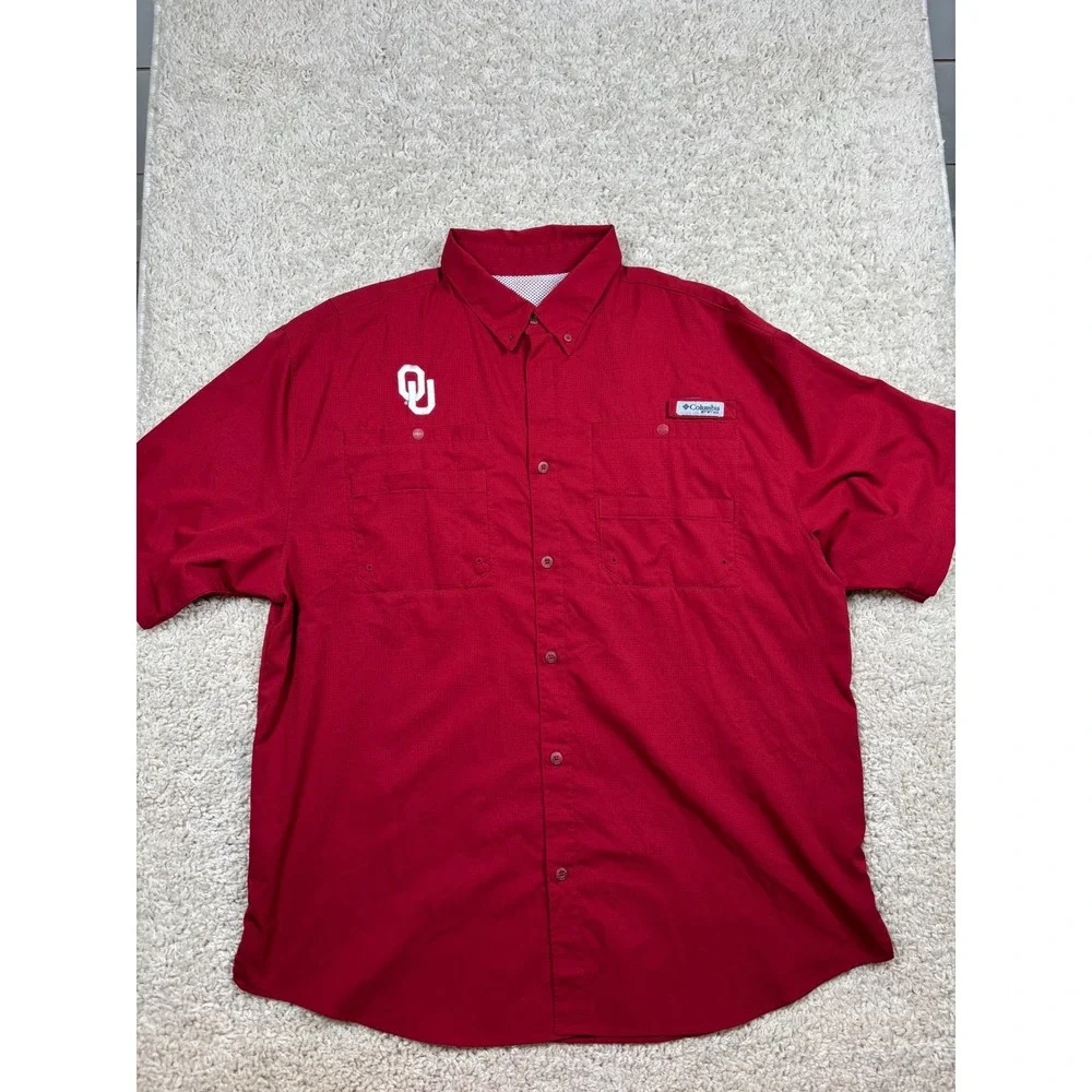 Columbia‎ PFG Fishing Shirt Mens XL Red Oklahoma Sooners NCAA Short Sleeve